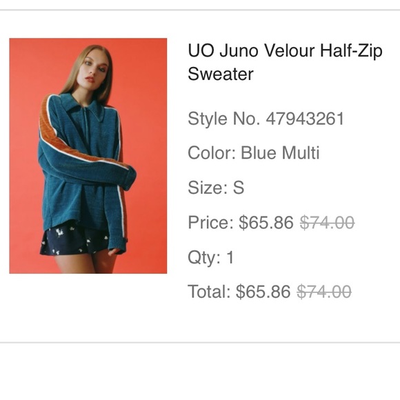 UO Juno Velour half-zip sweater - Picture 2 of 7
